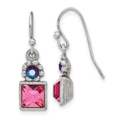 1928 Jewelry Silver-Tone Rose Pink Square Aurora Borealis Round Crystal Wire Drop Earrings BF3283, …