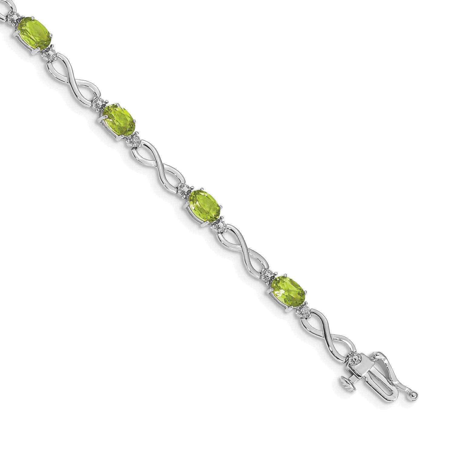 Peridot Diamond Infinity Bracelet 7 Inch 10k White Gold BM4494-PE-003-1WA, MPN: BM4494-PE-003-1WA,