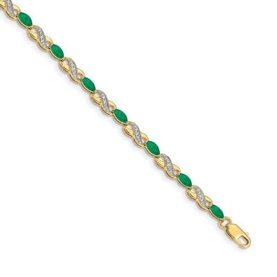 Diamond Emerald Infinity Bracelet 7.25 Inch 10k Gold BM4485-EM-015-1YA, MPN: BM4485-EM-015-1YA,
