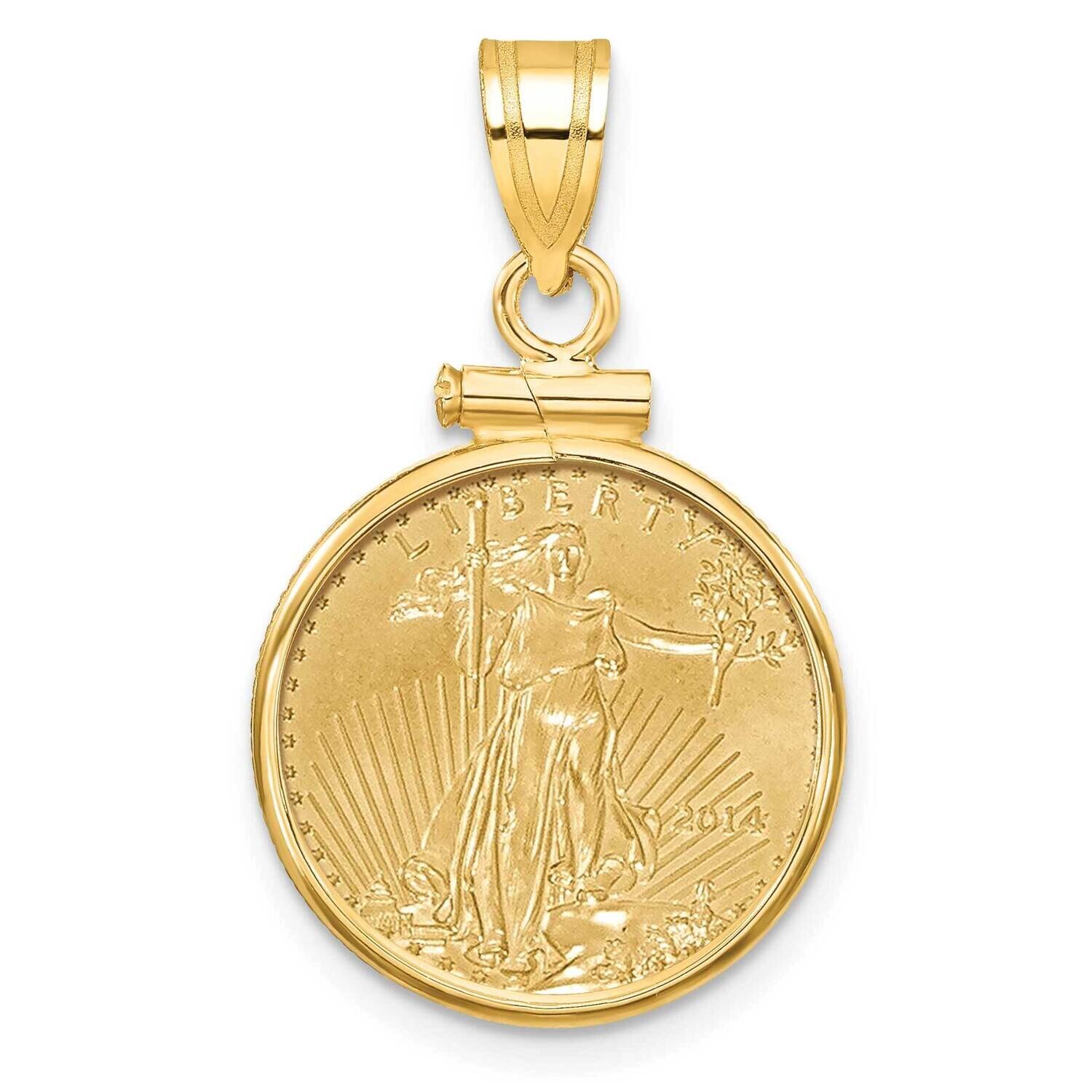 Polished Screw Top Mounted 1/10Oz American Eagle Coin Bezel Pendant 14k Gold C1885/16.5C