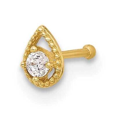 20 Gauge Polished CZ Teardrop Nose Stud 14k Gold BD225, MPN: BD225,
