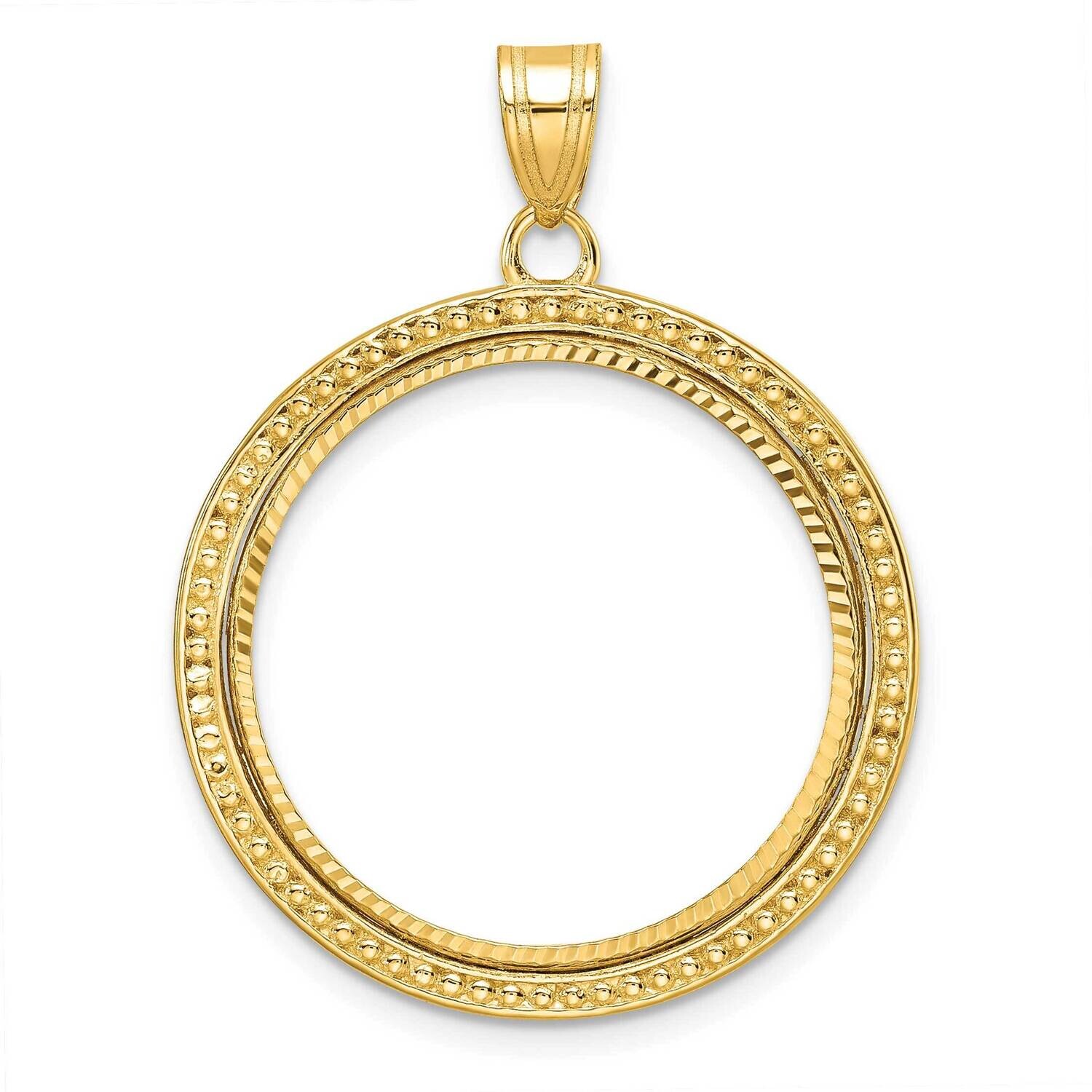 Beaded &amp; Diamond-Cut Prong 22.0mm Coin Bezel Pendant 14k Gold C8197/22.0, MPN: C8197/22.0,