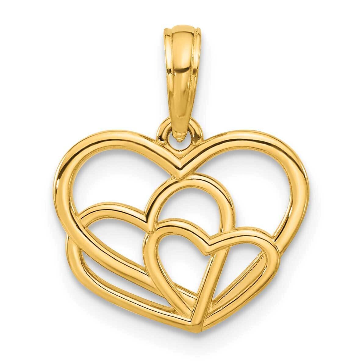 Triple Heart Pendant 14k Polished Gold D5443