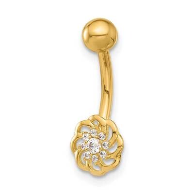 14 Gauge Polished CZ Flower Navel Belly Ring 14k Gold BD289, MPN: BD289,