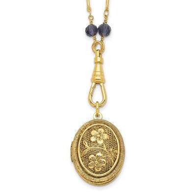 1928 Blue Montana Beaded Oval Flower Double Side 22mm Locket 30 Inch Necklace Gold-Tone BF3274, MPN…