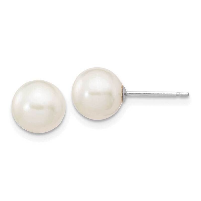 7-8mm White Round Fw Cultured Pearl Stud Post Earrings 10k White Gold 10XW70PW