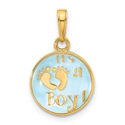 Blue Enamel Clear Epoxy Resin It&#39;s A Boy Pendant 14k Polished Gold C4859, MPN: C4859,