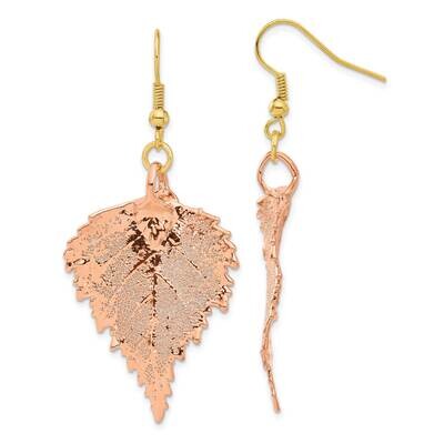 Dipped Real Birch Leaf Shepherd Hook Earrings 24k Rose Gold BF3266, MPN: BF3266, 812465024336