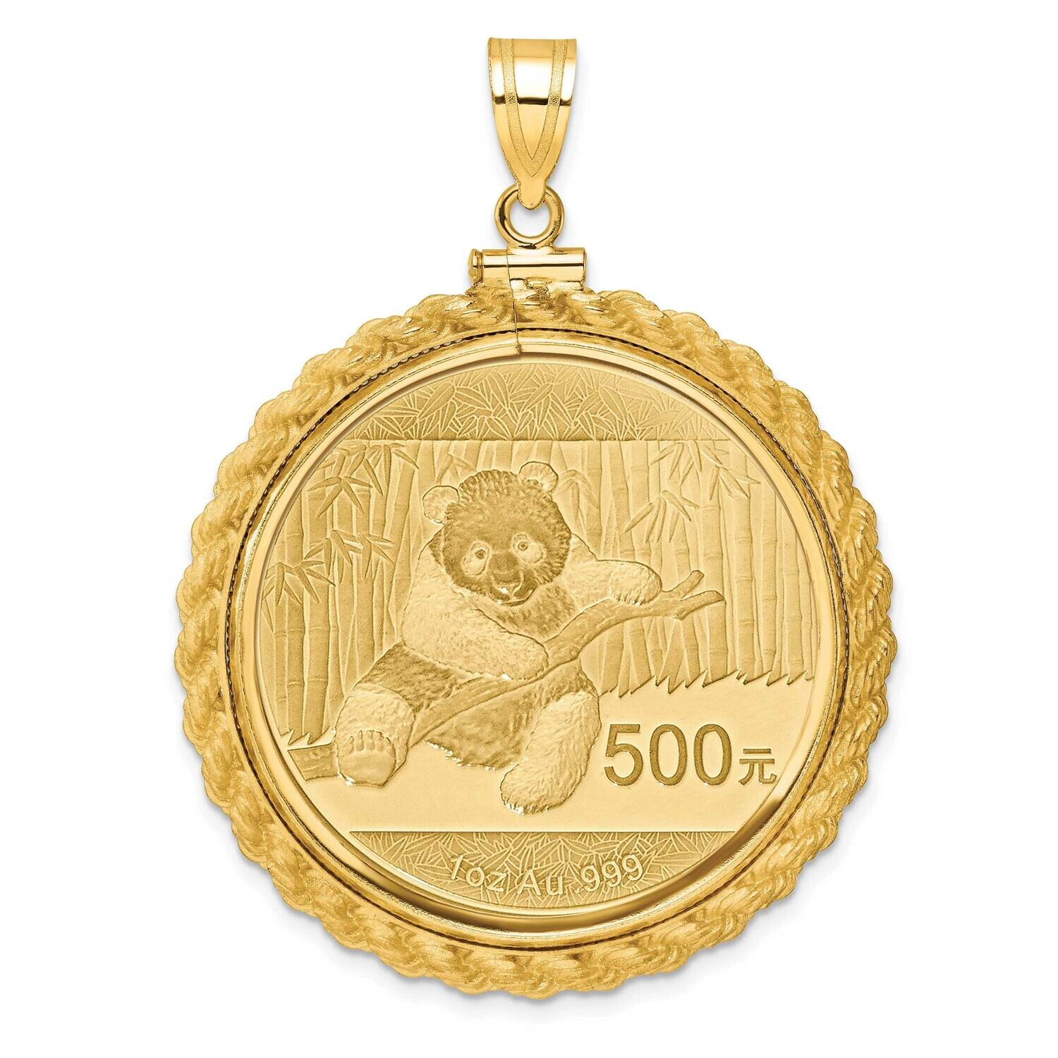 Polished Casted Rope Screw Top Mounted 1Oz Panda Coin Bezel Pendant 14k Gold C8195/32.0C