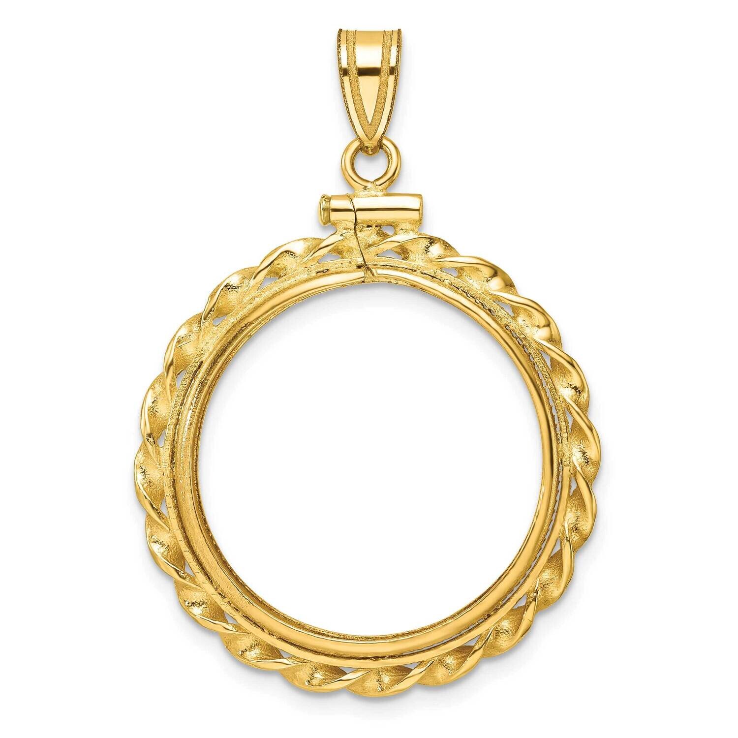 Polished Wide Twisted Wire Screw Top 22.0mm X 1.9mm Coin Bezel Pendant 14k Gold C8182/22.0, MPN: C8…