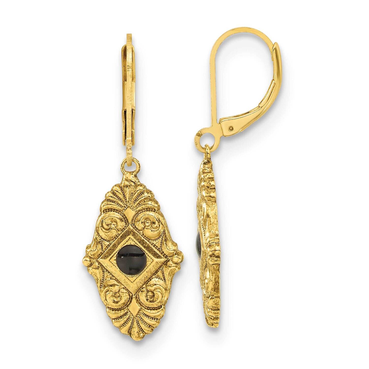 1928 Jewelry Black Enamel Drop Leverback Earrings Gold-Tone BF3286