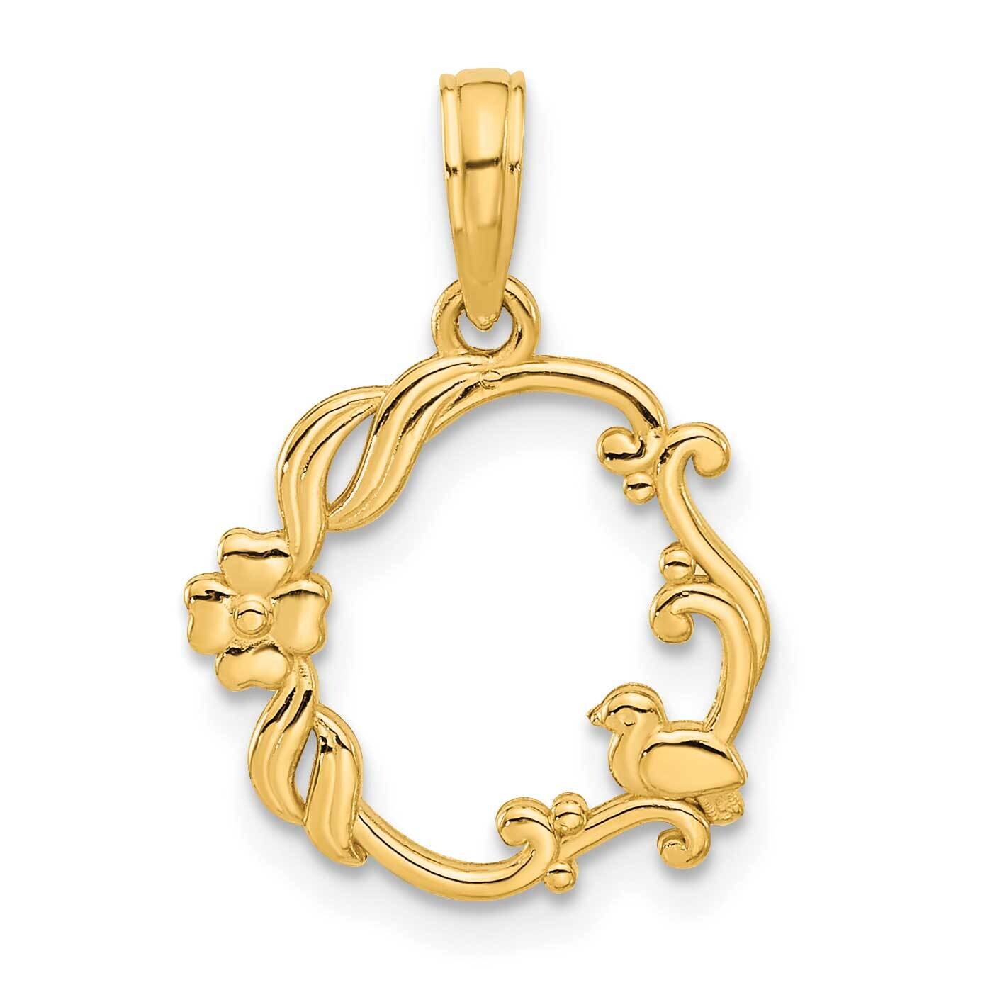 Floral Bird Circle Pendant 14k Polished Gold D5335, MPN: D5335,