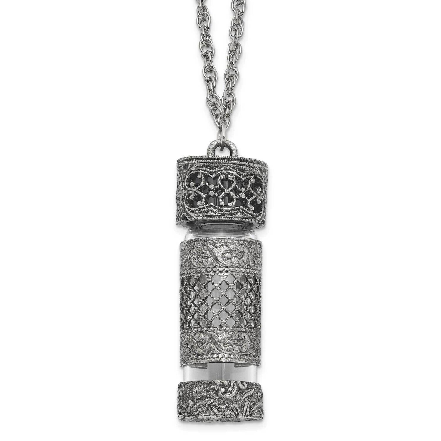 1928 Pewter Silver-Tone Filigree Glass Vial Cap 30 Inch Necklace BF3279, MPN: BF3279, 11996722623