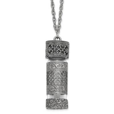 1928 Pewter Silver-Tone Filigree Glass Vial Cap 30 Inch Necklace BF3279, MPN: BF3279, 11996722623