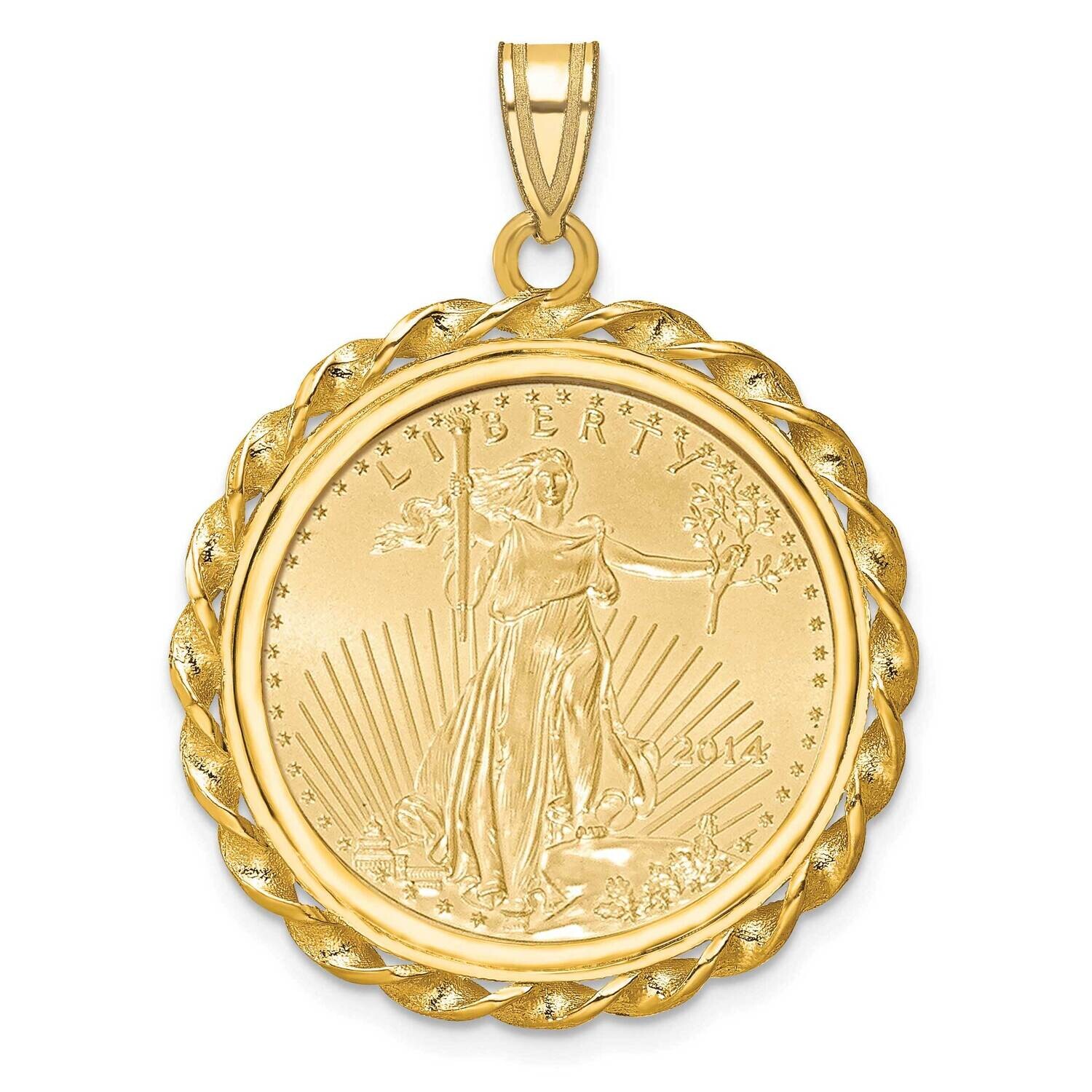 Polished Twisted Wire Prong Mounted 1/4Oz American Eagle Coin Bezel Pendant 14k Gold C8180/22.0C