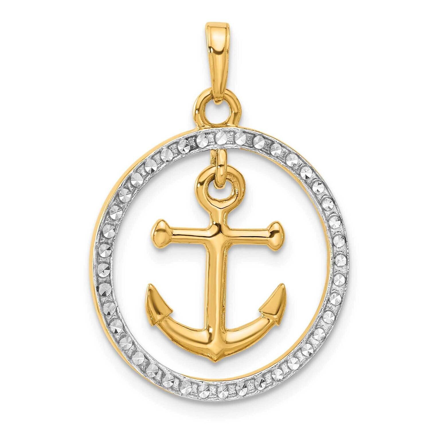 Diamond-Cut Anchor Dangle In Circle Pendant 14k Gold White Rhodium  C4920 by Men&#39;s Jewelry and Acce…