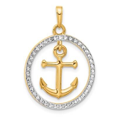 Diamond-Cut Anchor Dangle In Circle Pendant 14k Gold White Rhodium  C4920 by Men&#39;s Jewelry and Acce…
