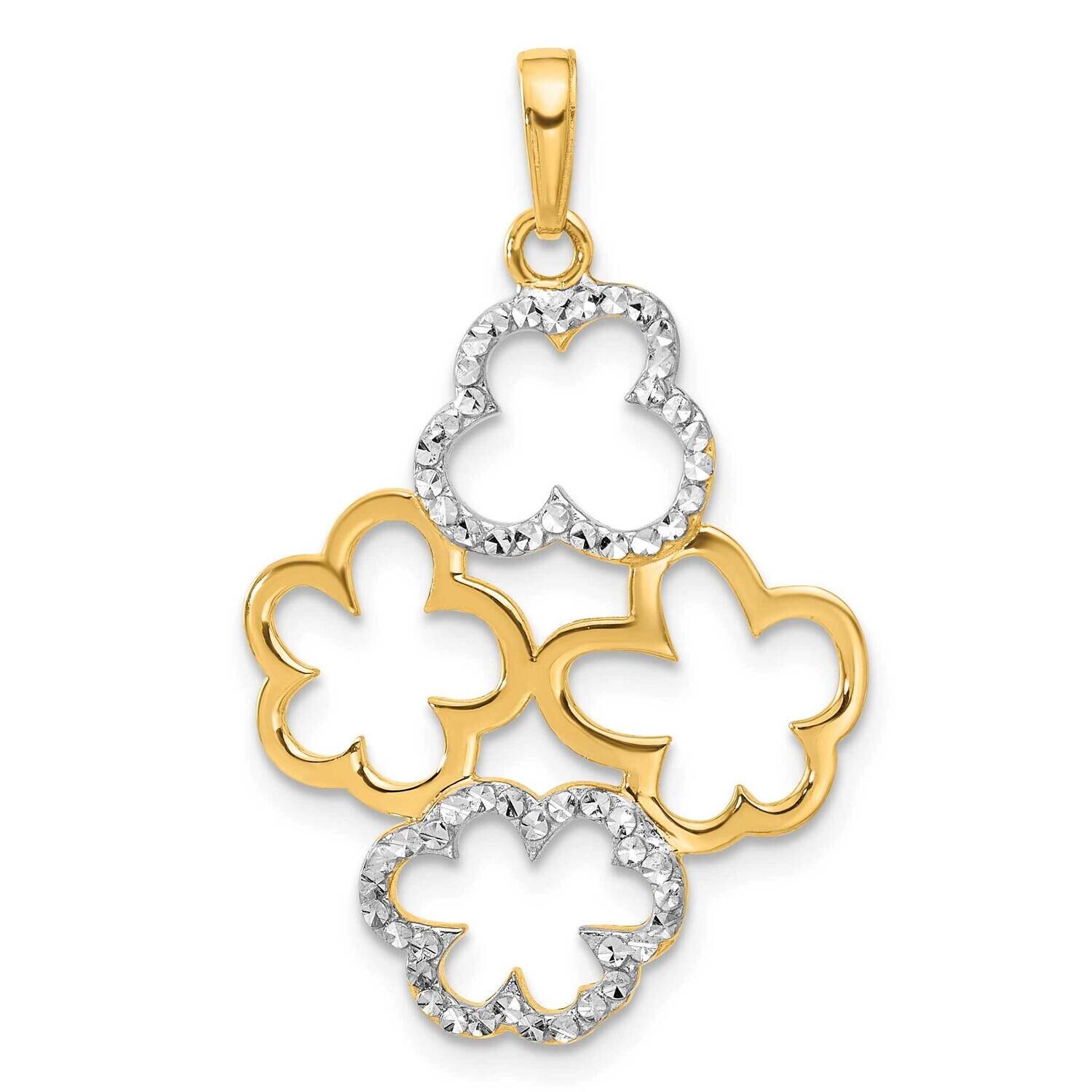 Polished Diamond-Cut Flowers Pendant 14k Gold White Rhodium  C4873, MPN: C4873,