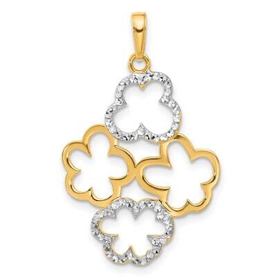Polished Diamond-Cut Flowers Pendant 14k Gold White Rhodium  C4873, MPN: C4873,