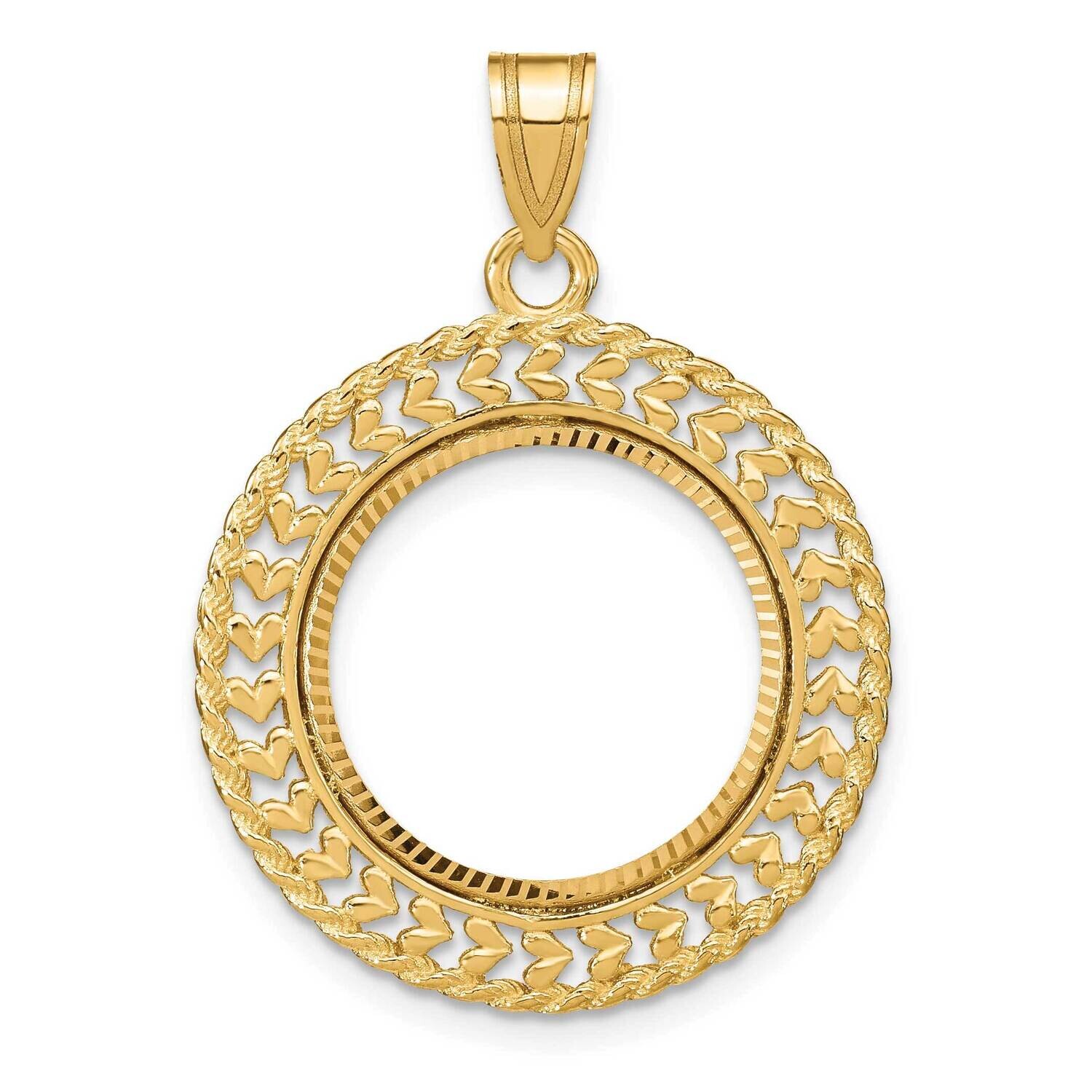 Diamond-Cut Heart &amp; Rope Prong 16.5mm Coin Bezel Pendant 14k Gold C8189/16.5, MPN: C8189/16.5,
