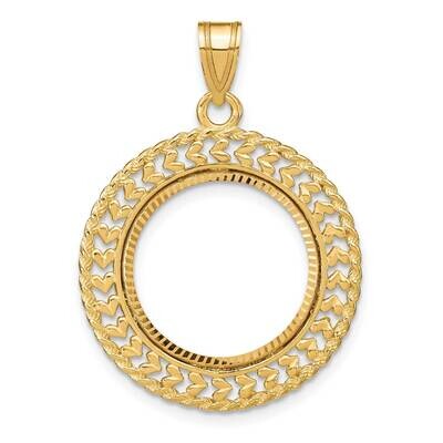 Diamond-Cut Heart &amp; Rope Prong 16.5mm Coin Bezel Pendant 14k Gold C8189/16.5, MPN: C8189/16.5,