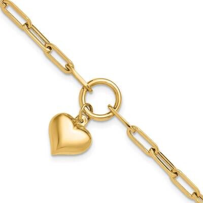 Puff Heart Paper Clip Link Bracelet 7.25 Inch 14k Polished Gold FB1983-7.25, MPN: FB1983-7.25,