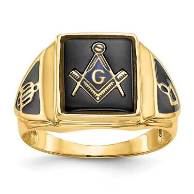 Men&#39;s Polished Antiqued &amp; Textured Onyx Masonic Ring 10k Gold 10Y4098M by Masonic, MPN: 10Y4098M, 1…