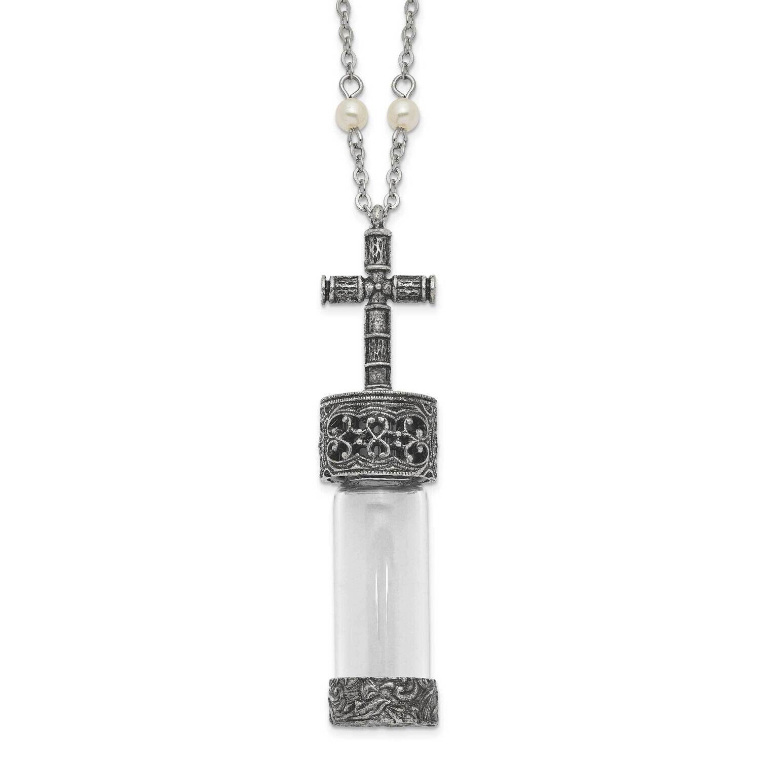 Symbols Of Faith Pewter Silver-Tone Cross Cap Glass Vial 30 Inch Necklace BF3278, MPN: BF3278, 1199…