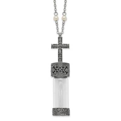 Symbols Of Faith Pewter Silver-Tone Cross Cap Glass Vial 30 Inch Necklace BF3278, MPN: BF3278, 1199…
