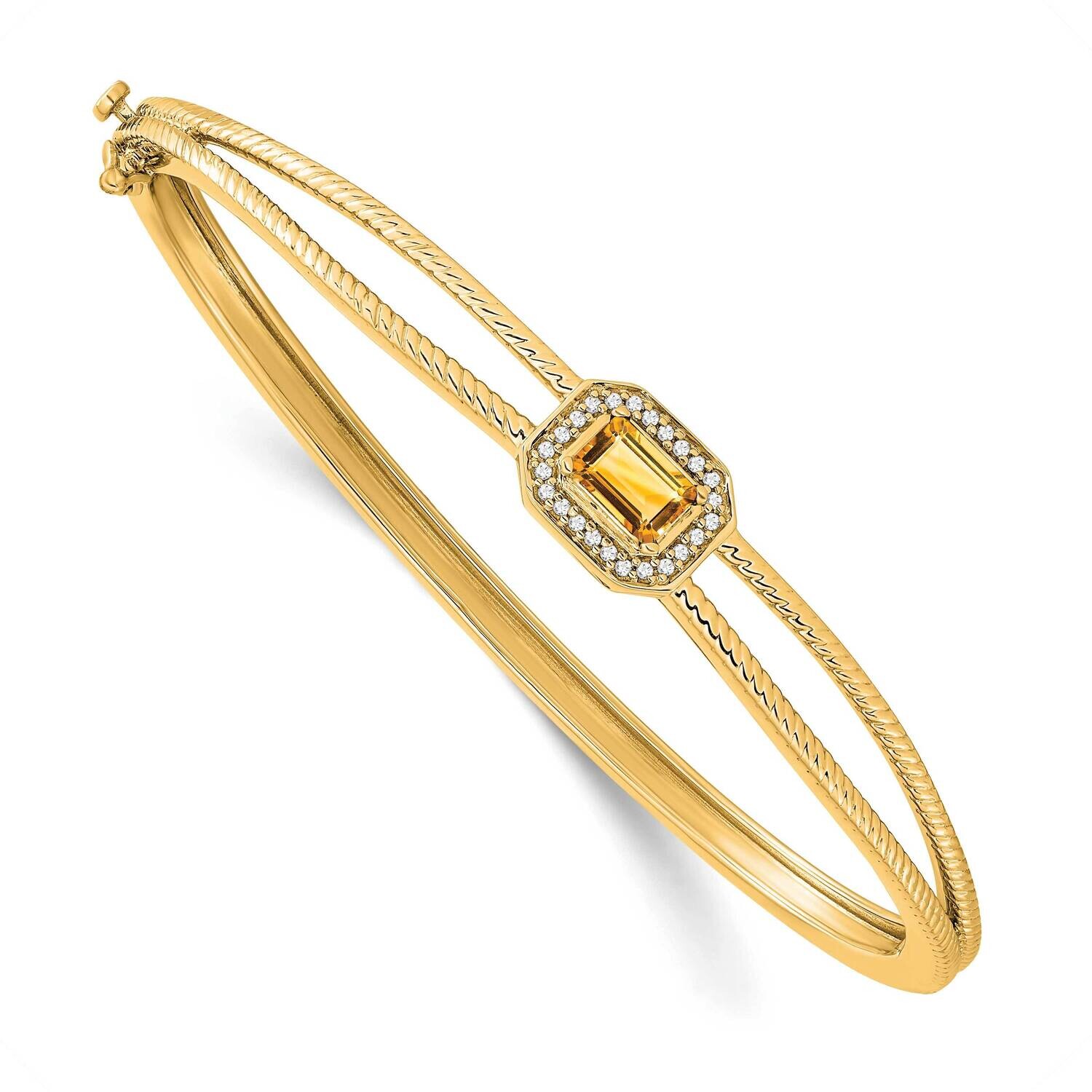 Emerald-Shape Citrine Diamond Halo Bangle 14k Gold BM7091-CI-011-YA, MPN: BM7091-CI-011-YA, 8867741…