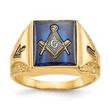 Men&#39;s Polished Antiqued Textured Imitation Blue Spinel Masonic Ring 10k Gold 10Y4094M by Masonic, M…