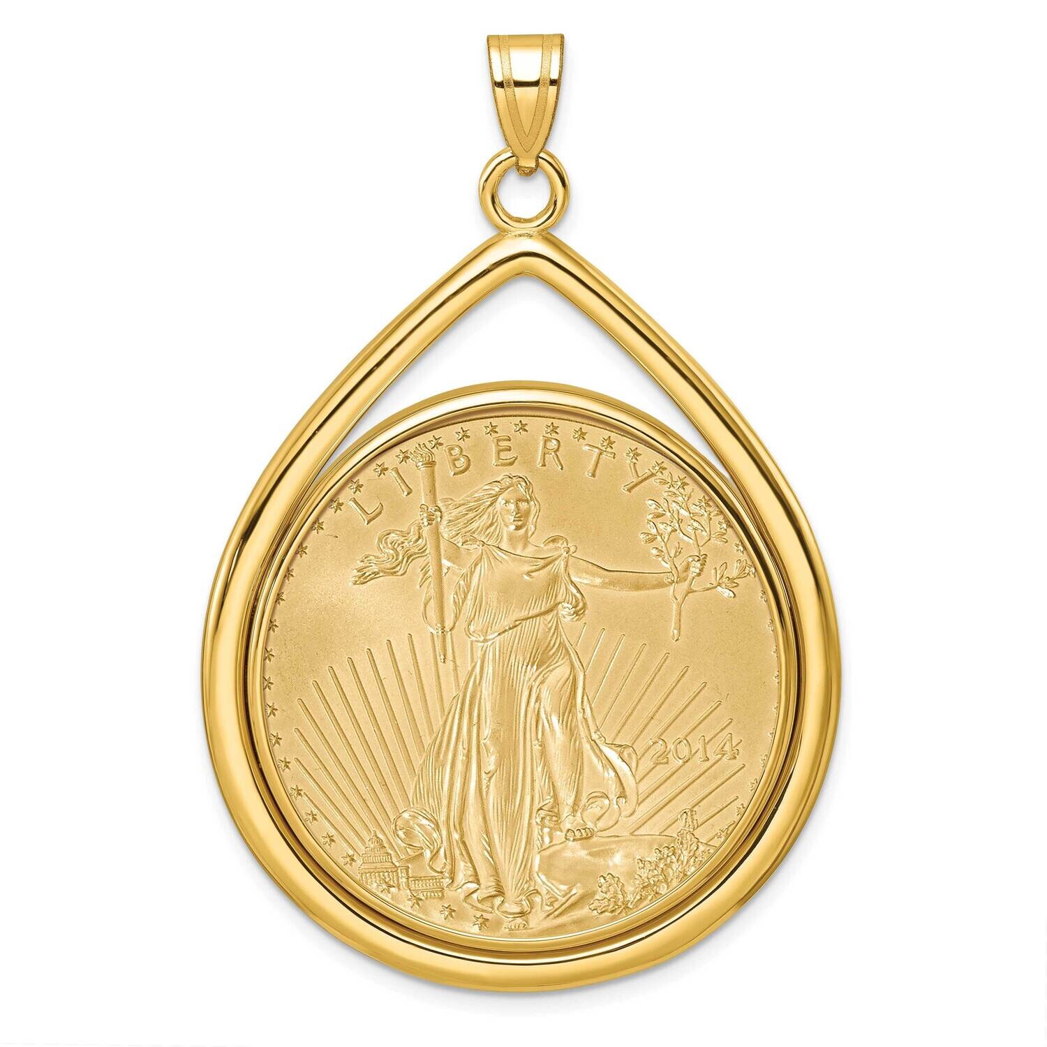 Polished Lightweight Tear Drop Prong Mounted 1Oz American Eagle Coin Bezel Pendant 14k Gold C8191/32.7C