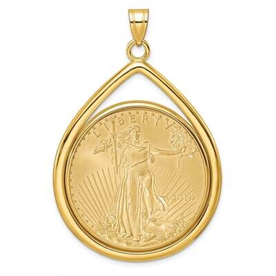 Polished Lightweight Tear Drop Prong Mounted 1Oz American Eagle Coin Bezel Pendant 14k Gold C8191/3…