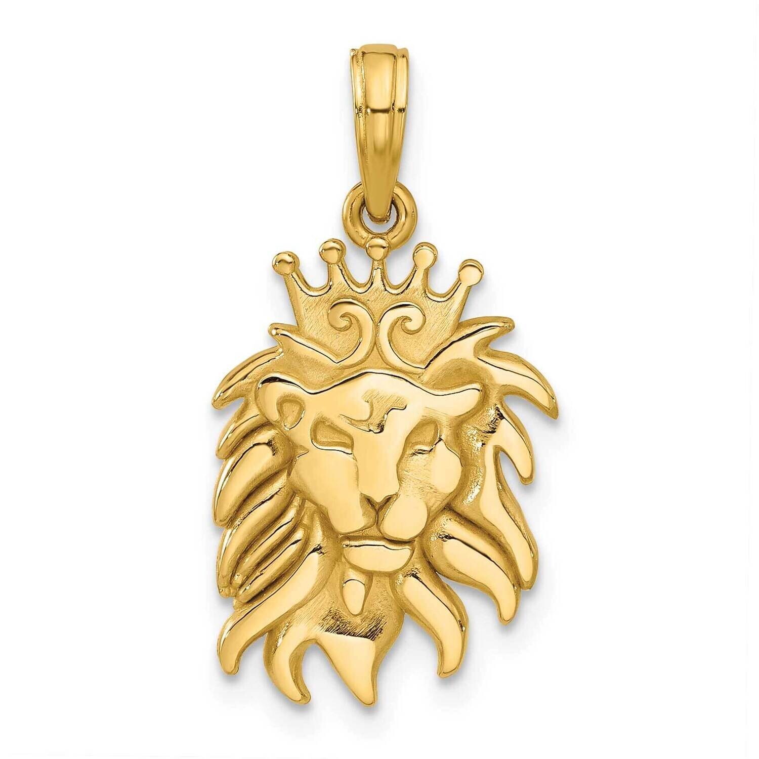 Lion Head Crown Pendant 14k Polished Gold D5473