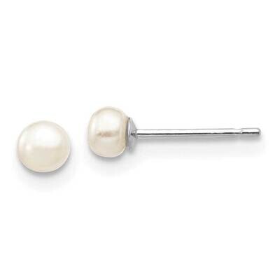 3-4mm White Button Fw Cultured Pearl Stud Post Earrings 10k White Gold 10XW30BW, MPN: 10XW30BW,