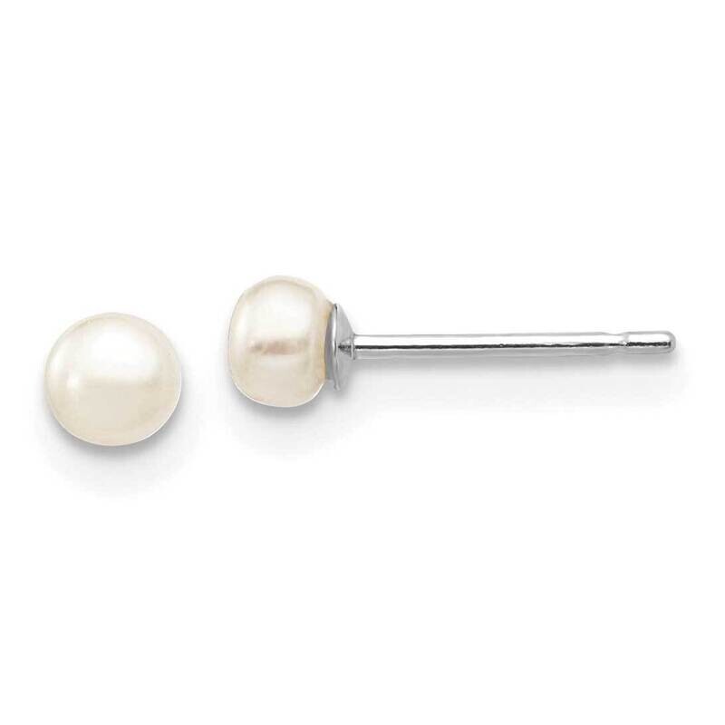 3-4mm White Button Fw Cultured Pearl Stud Post Earrings 10k White Gold 10XW30BW
