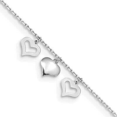 3 Hearts 9 Inch Plus 1 Inch Extension Anklet 14k White Gold ANK233W-10, MPN: ANK233W-10, 1969041491…