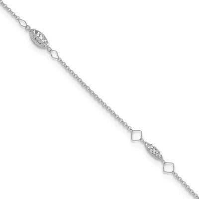 Circle Chain Diamond Cut Rice Puff Beads 9 Inch Plus 1 Inch Extension An 14k White Gold ANK272W-9, …
