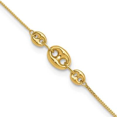 Fancy Link Three Station 9 Inch Plus 1 Inch Extension Anklet 14k Polished Gold ANK353-9, MPN: ANK35…