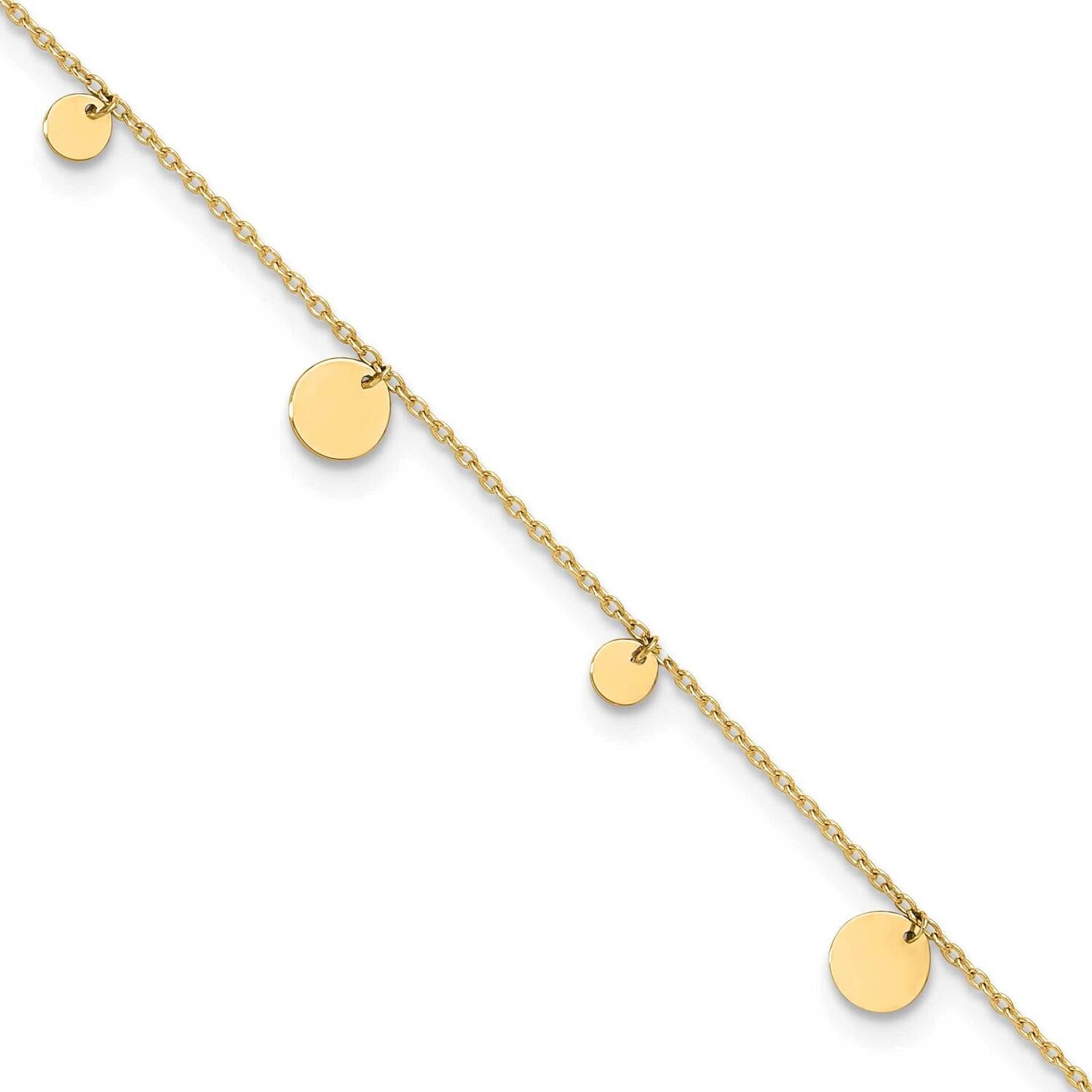 Circles 9 Inch Plus 1 Inch Extender Anklet 14k Polished Gold ANK350-9, MPN: ANK350-9,