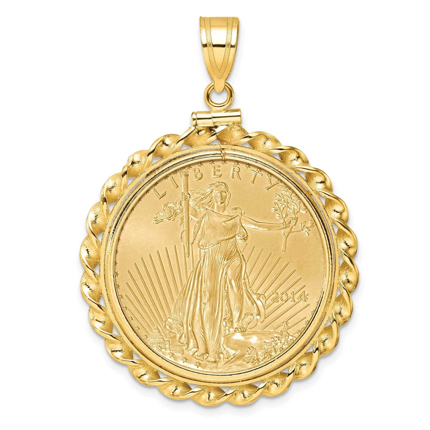 Polished Wide Twisted Wire Screw Top Mounted 1/2Oz American Eagle Coin Bezel Pendant 14k Gold C8182/27.0C