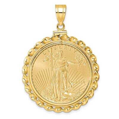 Polished Wide Twisted Wire Screw Top Mounted 1/2Oz American Eagle Coin Bezel Pendant 14k Gold C8182…