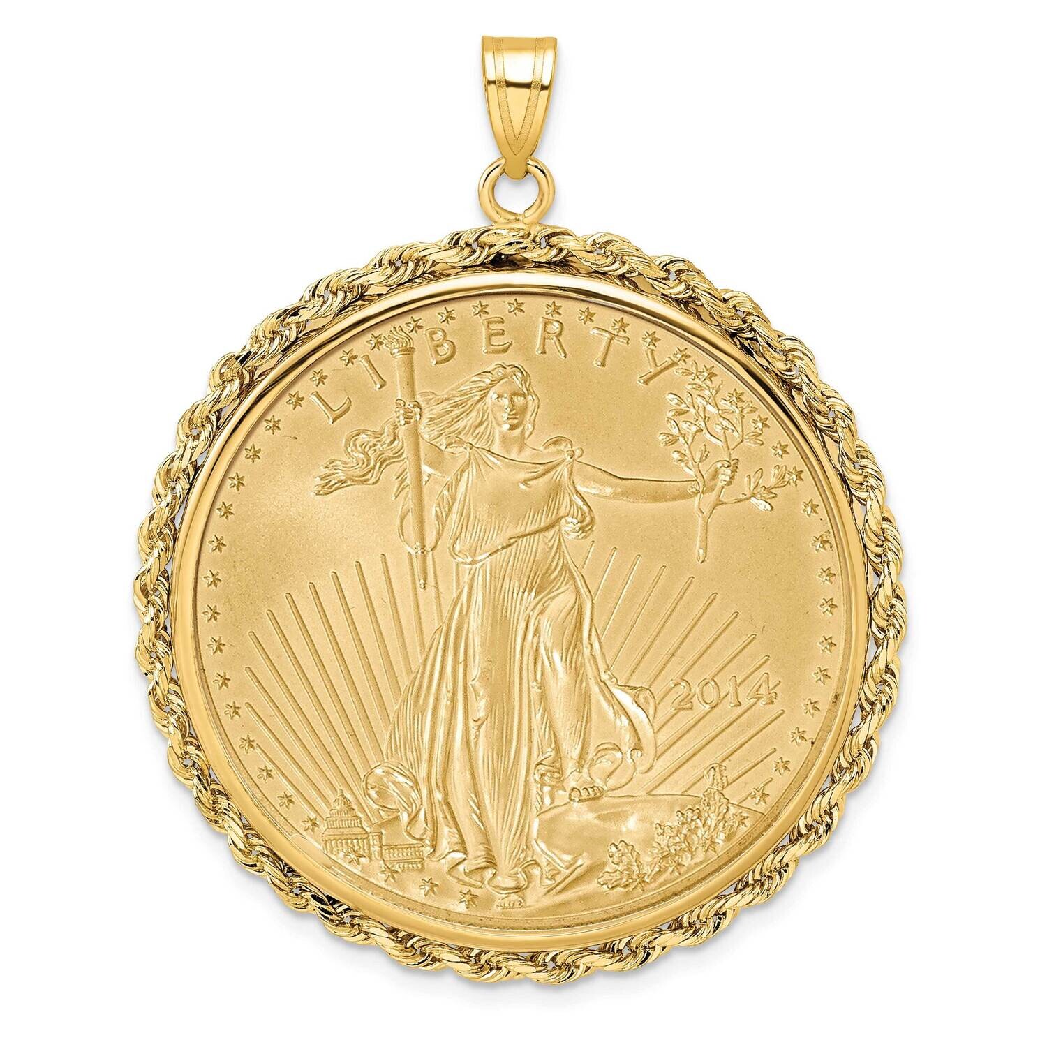Polished Rope Prong Mounted 1Oz American Eagle Coin Bezel Pendant 14k Gold C3012/32.7C, MPN: C3012/…