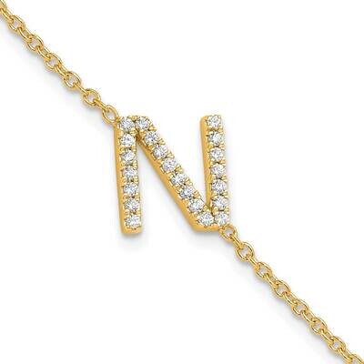 Diamond Sideways Letter N 1 Inch Extender Bracelet 14k Gold BM9951N-026-YA, MPN: BM9951N-026-YA,