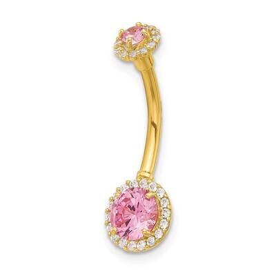 14 Gauge Polished Pink White CZ Navel Belly Ring 14k Gold BD269, MPN: BD269,