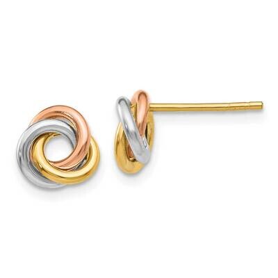 Twisted Knot Post Earrings 10k Tri-Color Gold 10Z1239, MPN: 10Z1239,