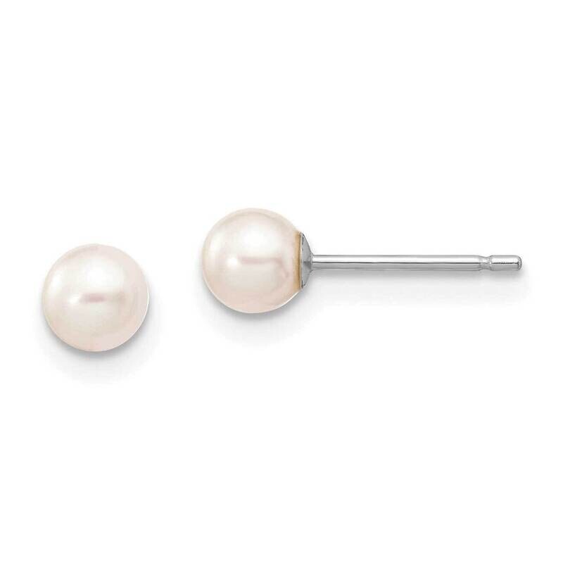 4-5mm White Round Fw Cultured Pearl Stud Post Earrings 10k White Gold 10XW40PW