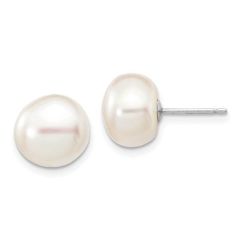 9-10mm White Button Fw Cultured Pearl Stud Post Earrings 10k White Gold 10XW90BW