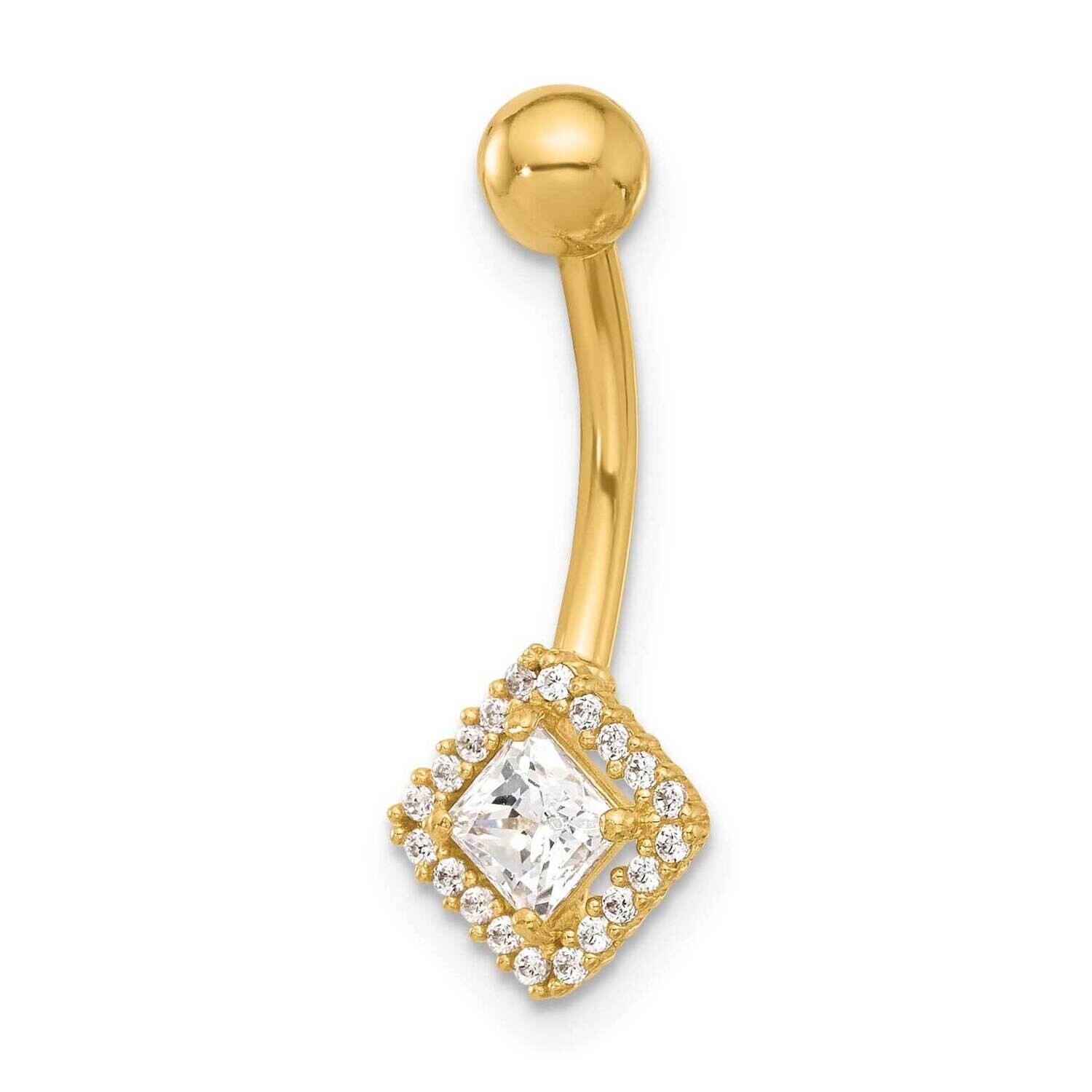 14 Gauge Polished CZ Navel/Belly Ring 14k Gold BD270, MPN: BD270,