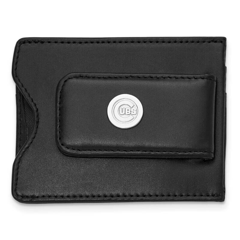Chicago Cubs C Logo Black Leather Money Clip Wallet Sterling Silver CUB001MC9-SS